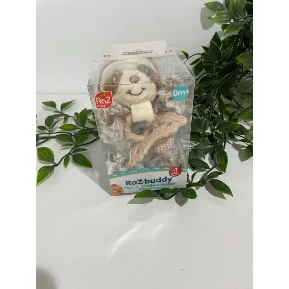 RaZ-Buddy Plush Sloth Paci & Teether Holder Soft Silicone